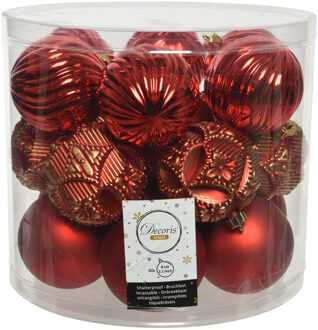 Decoris 40x stuks luxe kunststof kerstballen rood mix 8 cm