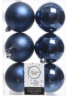 Decoris 42x Donkerblauwe kunststof kerstballen 8 cm - Mat/glans - Onbreekbare plastic kerstballen - Kerstboomversiering donkerblauw