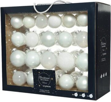 Decoris 42x Glazen kerstballen glans/mat/glitter winter wit 5-6-7 cm - Kerstbal