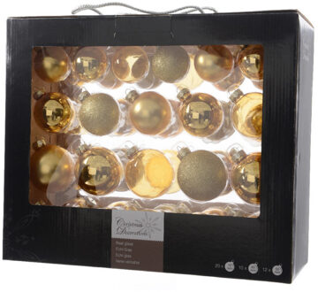 Decoris 42x Gouden glazen kerstballen 5-6-7 cm mat/glans/glitter