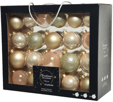 Decoris 42x stuks glazen kerstballen parel champagne 5-6-7 cm