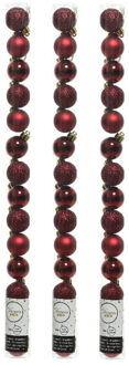 Decoris 42x stuks kleine kunststof kerstballen donkerrood 3 cm