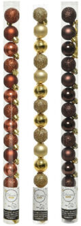 Decoris 42x Stuks kunststof kerstballen mix donker bruin/terra bruin/goud 3 cm