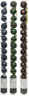 Decoris 42x Stuks kunststof kerstballen mix donkerbruin/donkerblauw/donkergroen 3 cm