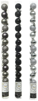 Decoris 42x Stuks kunststof kerstballen mix zwart/antraciet grijs/zilver 3 cm