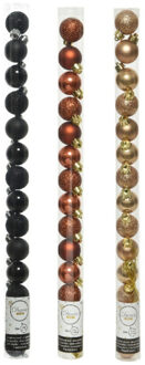 Decoris 42x Stuks kunststof kerstballen mix zwart/terra bruin/camel bruin 3 cm