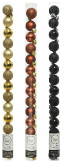 Decoris 42x Stuks kunststof kerstballen mix zwart/terra bruin/goud 3 cm