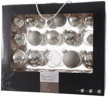 Decoris 42x Zilveren glazen kerstballen 5-6-7 cm mat/glans/glitter