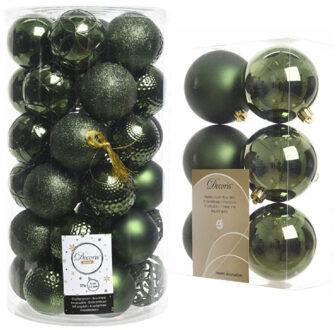 Decoris 43x stuks kunststof kerstballen donkergroen 6 en 8 cm - Kerstbal