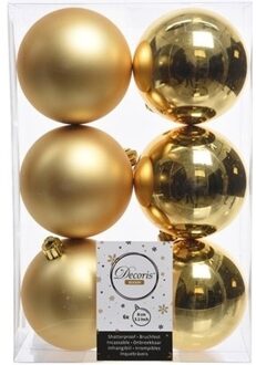 Decoris 48x Kunststof kerstballen glanzend/mat goud 8 cm kerstboom versiering/decoratie goud - Kerstbal Goudkleurig