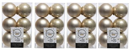 Decoris 48x Kunststof kerstballen glanzend/mat licht parel/champagne 6 cm kerstboom versiering/decoratie - Kerstbal Champagnekleurig