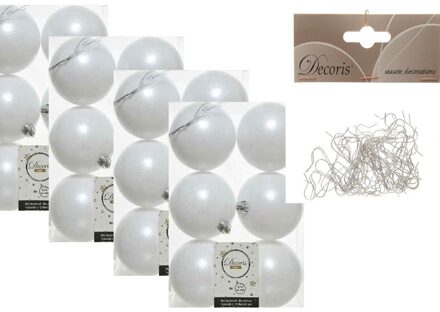 Decoris 48x Kunststof kerstballen mat winter wit 8 cm met haakjes - Kerstbal