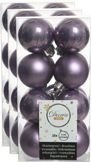 Decoris 48x stuks kunststof kerstballen heide lila paars 4 cm glans/mat