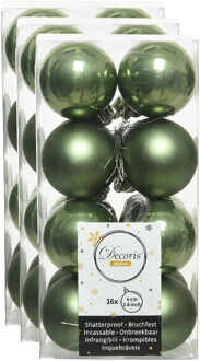 Decoris 48x stuks kunststof kerstballen mos groen 4 cm glans/mat
