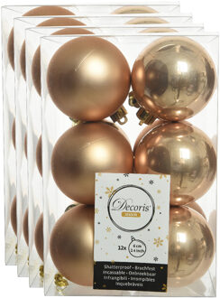 Decoris 48x stuks kunststof kerstballen toffee bruin 6 cm glans/mat