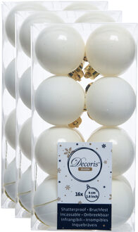 Decoris 48x stuks kunststof kerstballen wol wit 4 cm glans/mat