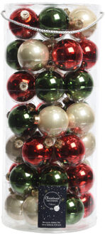 Decoris 49x stuks glazen kerstballen donkergroen/rood/champagne 6 cm glans en mat