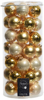 Decoris 49x stuks glazen kerstballen parel/goud 6 cm glans en mat