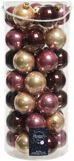 Decoris 49x stuks glazen kerstballen roze/lichtbruin/donkerbruin 6 cm glans en mat - Kerstbal Multikleur