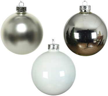 Decoris 49x stuks glazen kerstballen wit en zilver 6 cm glans en mat - Kerstbal Multikleur