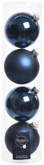 Decoris 4x Donkerblauwe glazen kerstballen 10 cm glans en mat