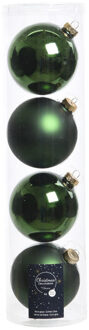 Decoris 4x Donkergroene glazen kerstballen 10 cm glans en mat