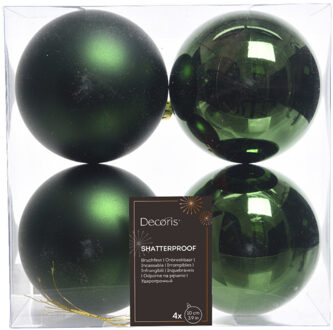 Decoris 4x Donkergroene kerstballen 10 cm kunststof mat/glans