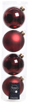 Decoris 4x Donkerrode glazen kerstballen 10 cm glans en mat