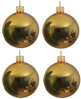 Decoris 4x Glazen kerstballen glans goud 10 cm kerstboom versiering/decoratie - Kerstbal Goudkleurig