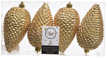 Decoris 4x Gouden dennenappels kerstballen 12 cm kunststof glitter Goudkleurig