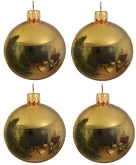 Decoris 4x Gouden glazen kerstballen 10 cm glans Goudkleurig