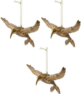 Decoris 4x Kerstboomhangers gouden kolibrie vogels 13 cm kerstversiering