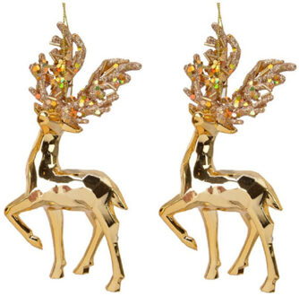 Decoris 4x Kerstboomhangers gouden rendieren 16 cm kerstversiering