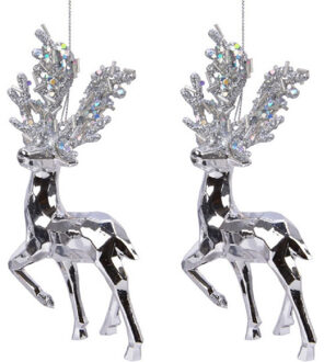 Decoris 4x Kerstboomhangers zilveren rendieren 16 cm kerstversiering