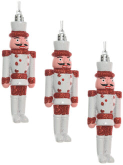 Decoris 4x Kersthangers notenkrakers poppetjes/soldaten wit/rood 12,5 cm