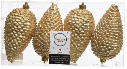 Decoris 4x Kunststof dennenappel kerstballen glitter goud 12 cm kerstboom versiering/decoratie - Kersthangers Goudkleurig