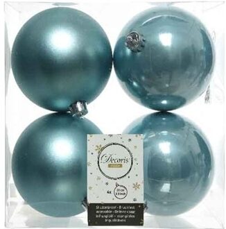 Decoris 4x Kunststof kerstballen glanzend/mat ijsblauw 10 cm kerstboom versiering/decoratie - Kerstbal