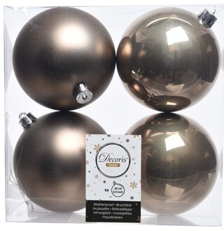 Decoris 4x Kunststof kerstballen glanzend/mat Kasjmier bruin 10 cm kerstboom versiering/decoratie - Kerstbal