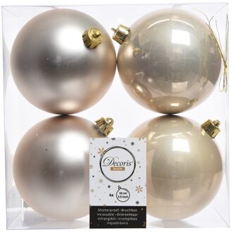 Decoris 4x Kunststof kerstballen glanzend/mat Licht parel/champagne 10 cm kerstboom versiering/decoratie - Kerstbal Champagnekleurig