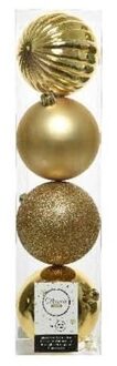 Decoris 4x Kunststof kerstballen mix licht goud 10 cm kerstboom versiering/decoratie - Kerstbal Goudkleurig