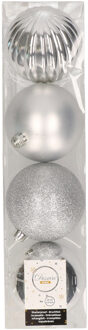 Decoris 4x Kunststof kerstballen mix zilver 10 cm kerstboom versiering - Kerstbal Zilverkleurig