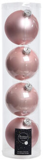 Decoris 4x Lichtroze glazen kerstballen 10 cm glans en mat