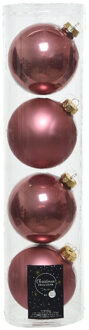 Decoris 4x Oud roze glazen kerstballen 10 cm glans en mat