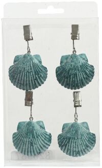 Decoris 4x Schelpen tafelkleedgewichtjes/hangers - kunststof - turquoise - Tafelkleedgewichten