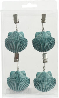 Decoris 4x Schelpen tafelkleedgewichtjes/hangers - kunststof - turquoise