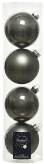 Decoris 4x stuks glazen kerstballen antraciet (warm grey) 10 cm mat/glans - Kerstbal Grijs