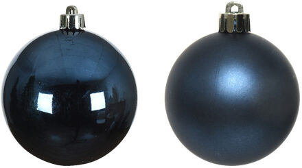 Decoris 4x stuks glazen kerstballen donkerblauw 10 cm glans en mat - Kerstbal