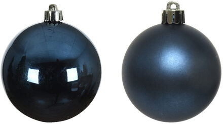 Decoris 4x stuks glazen kerstballen donkerblauw 10 cm glans en mat