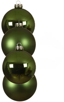 Decoris 4x stuks glazen kerstballen groen 10 cm mat/glans - Kerstbal