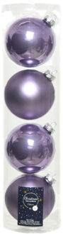 Decoris 4x stuks glazen kerstballen heide lila paars 10 cm mat/glans - Kerstbal